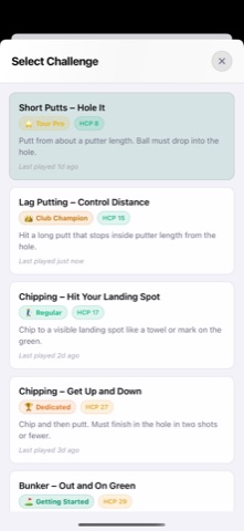 Golf Grind Challenge Selection